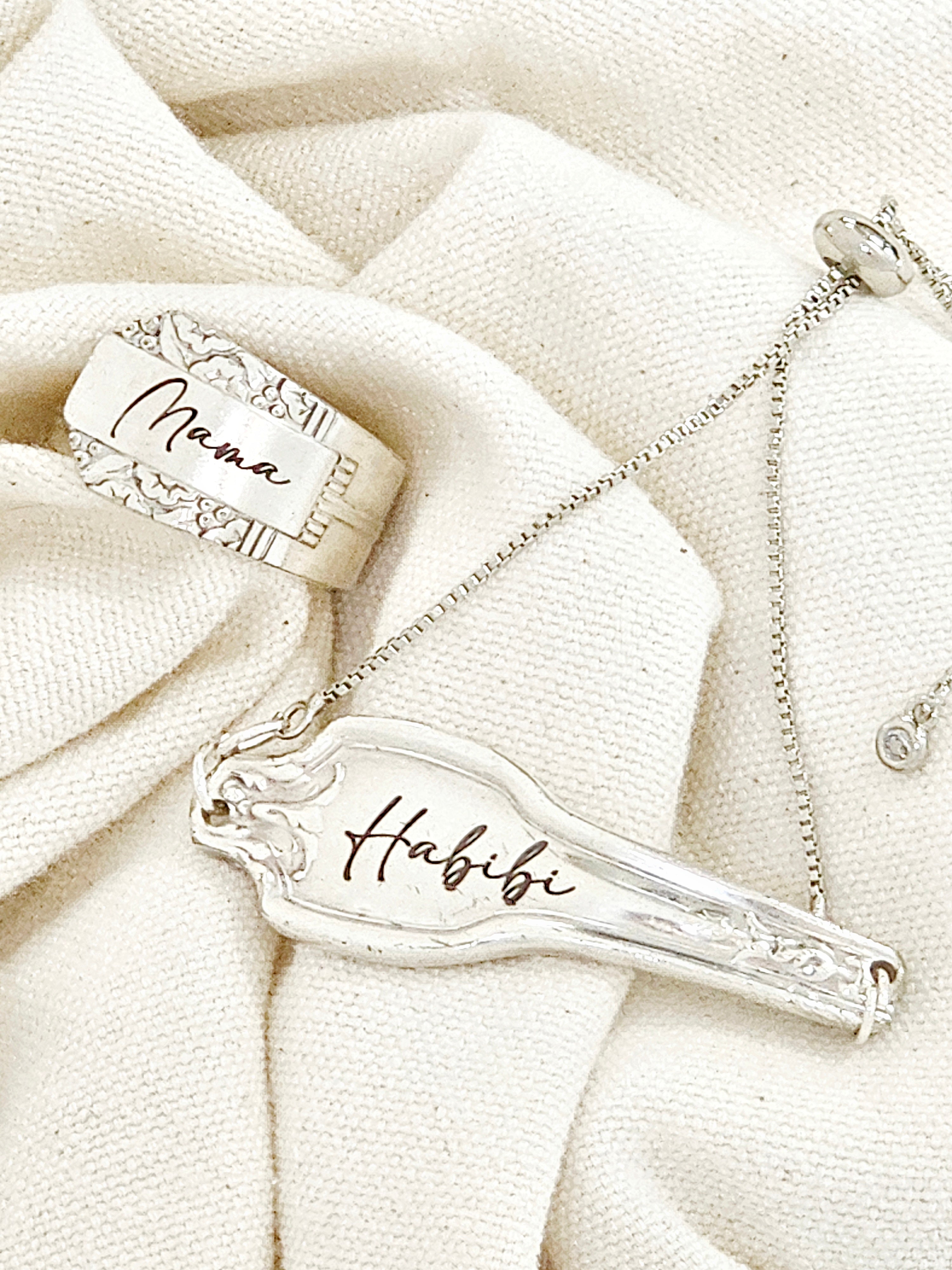Ring and Bracelet Set - Vintage Silver Spoon Ring & Bracelet Set – Engraved Flatware Jewelry – Adjustable, One of a Kind 1940s Silverware
