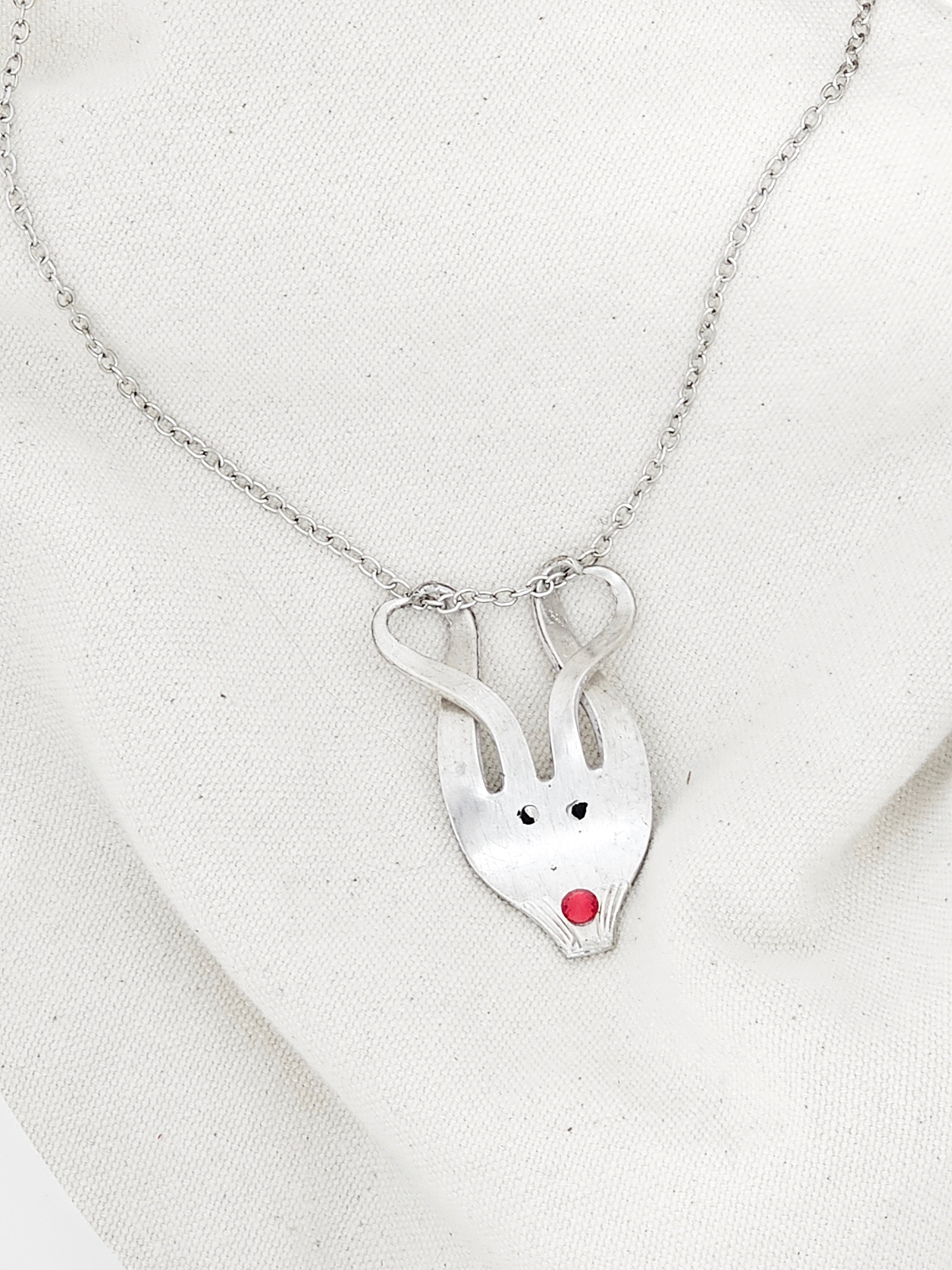 “Rudolph” Vintage Fork, Necklace Charm with Heart Antlers