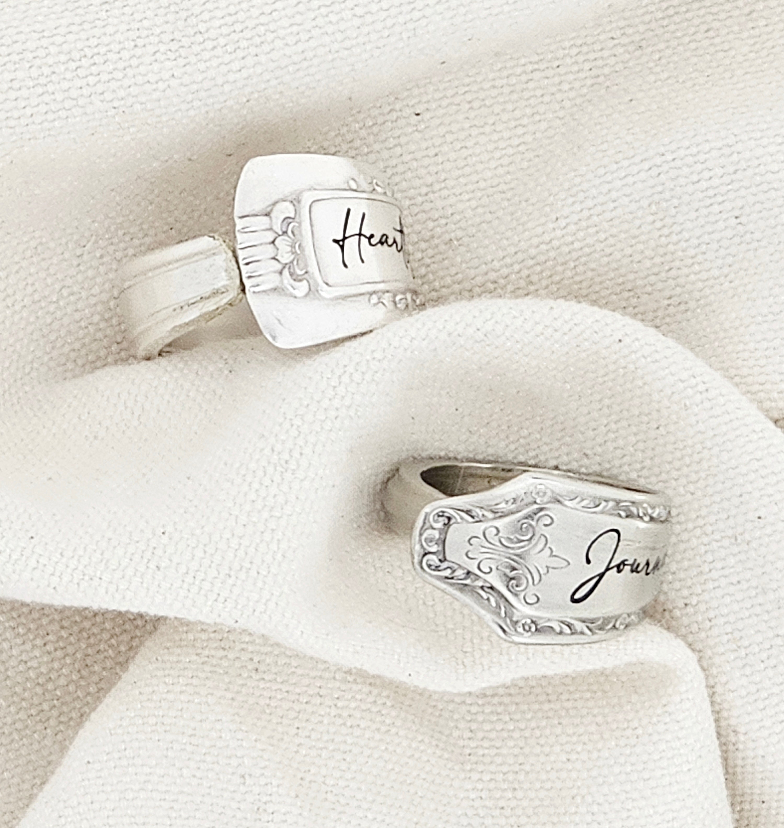 Name Spoon Ring – Personalized Engraved Vintage Silverware Jewelry – Fixed Size – One of a Kind
