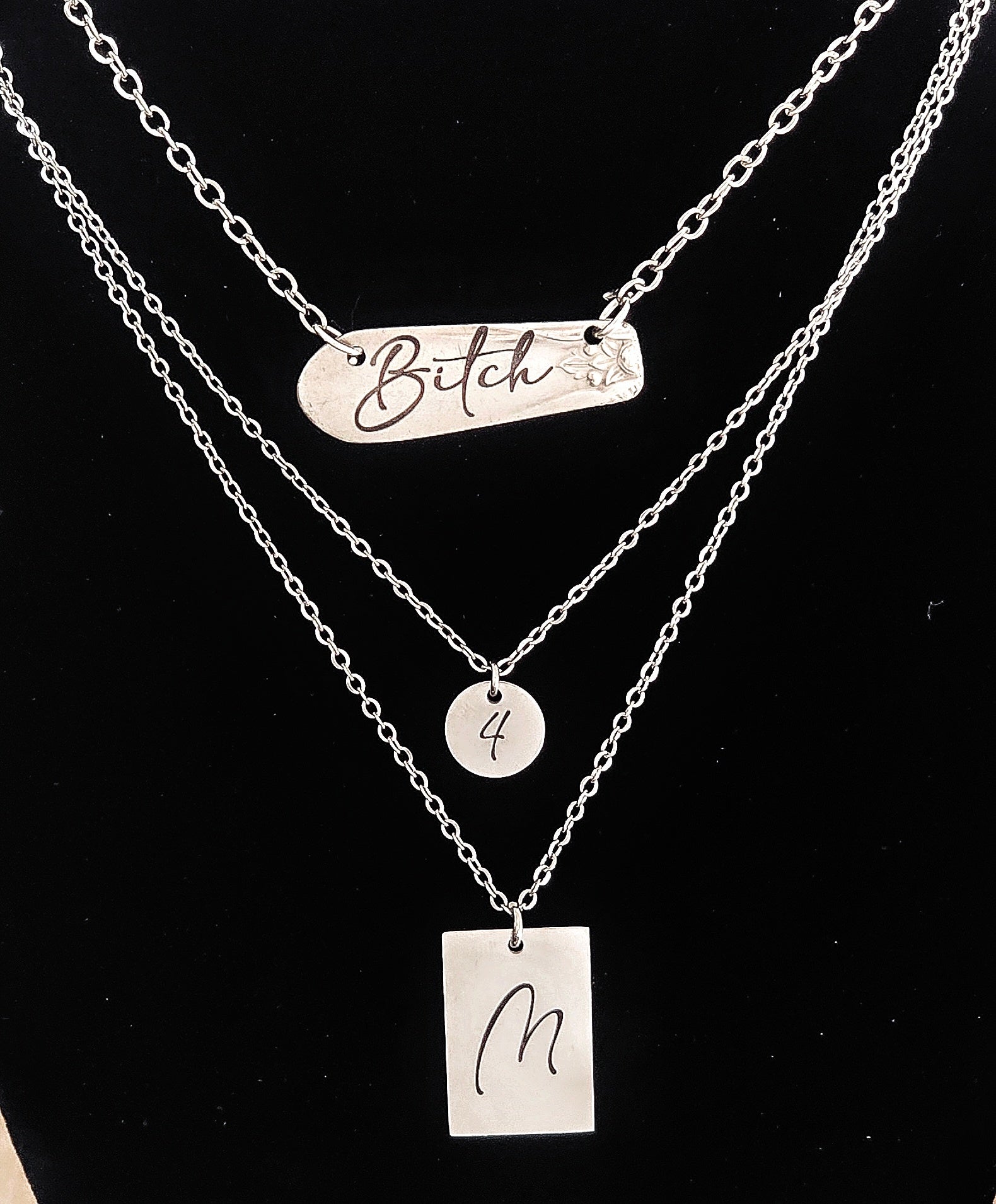 “Bitch” - Vintage Silver Necklace or Bracelet – Engraved Flatware Jewelry – Adjustable, One of a Kind 1940s Silverware