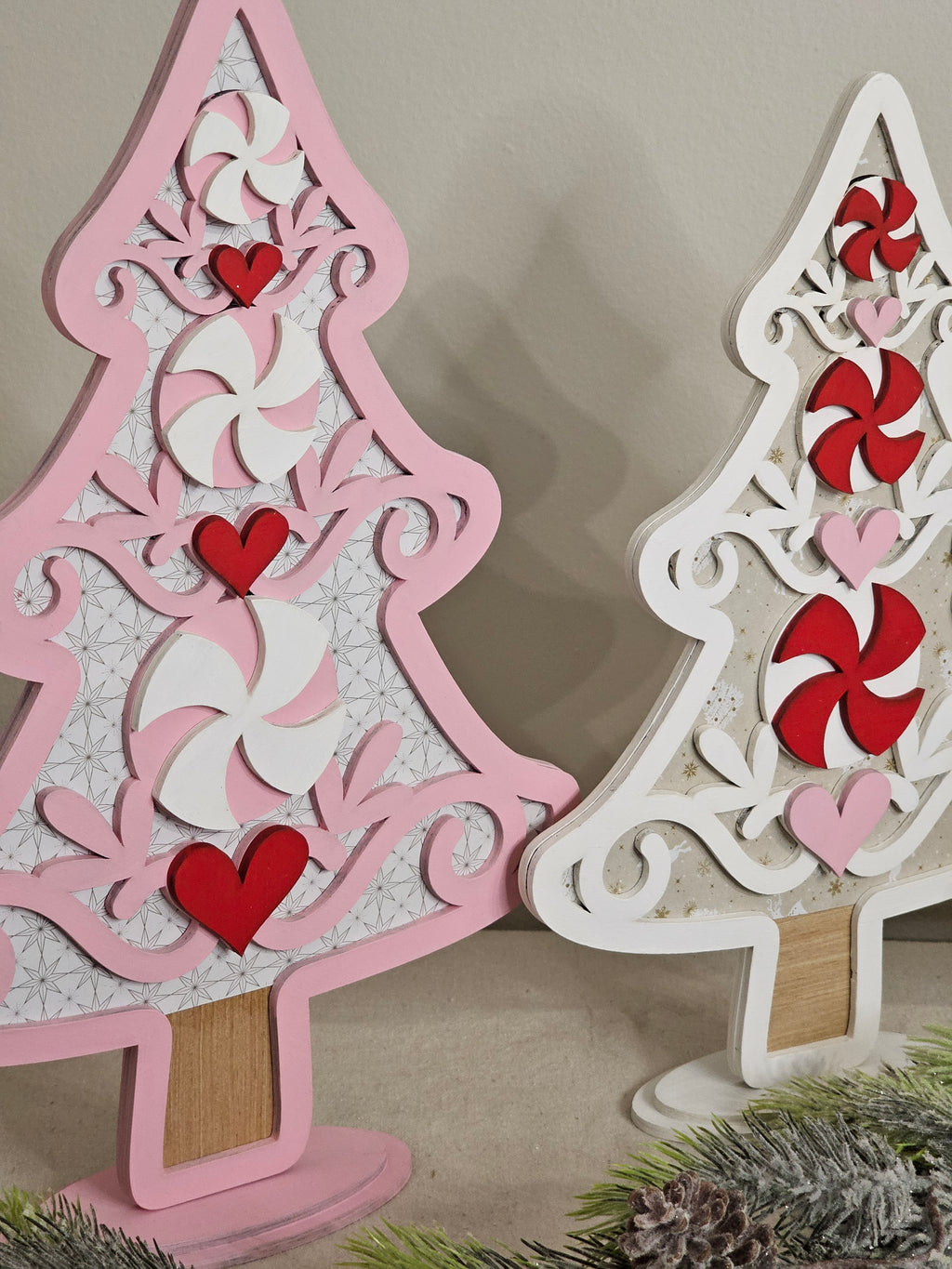 “Pink and Red” Christmas Trees, set of 3