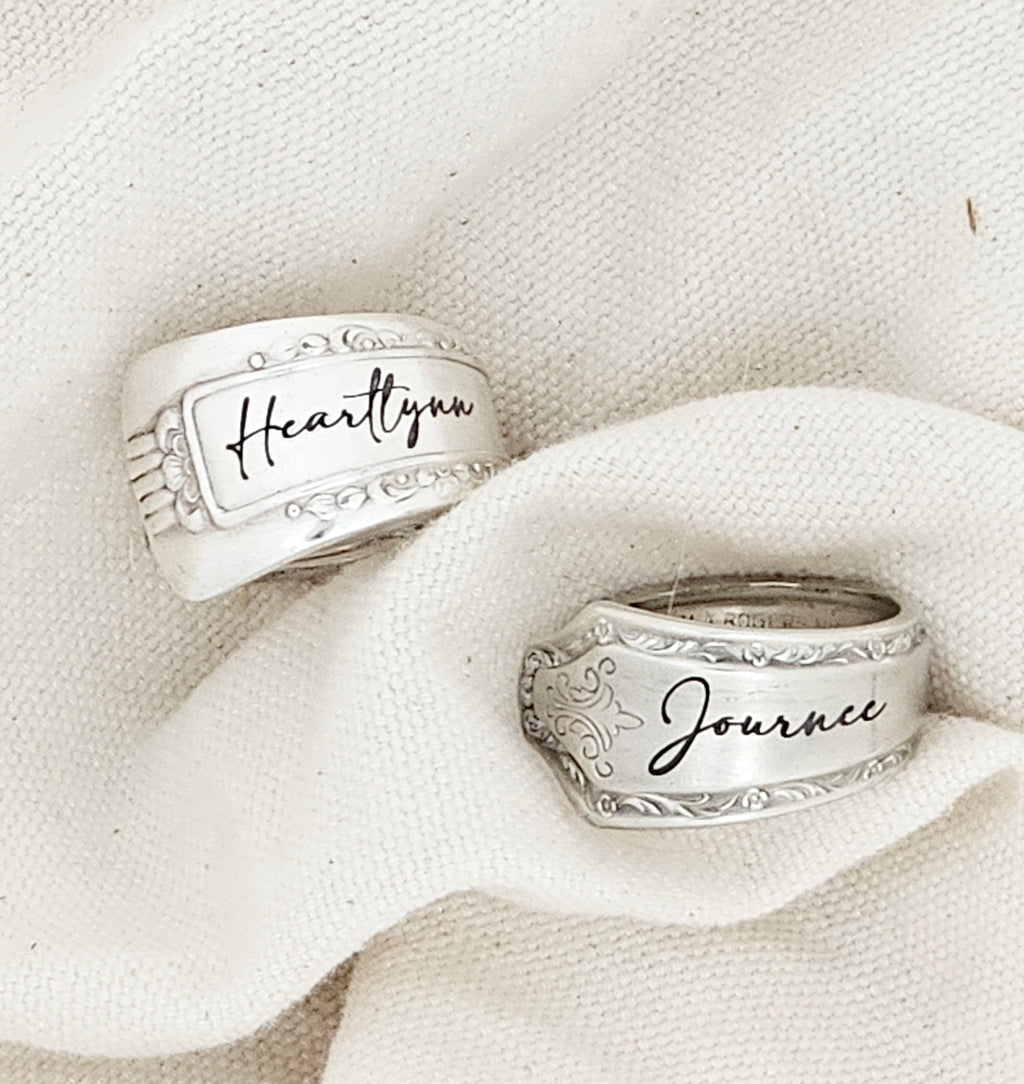 Name Spoon Ring – Personalized Engraved Vintage Silverware Jewelry – Fixed Size – One of a Kind