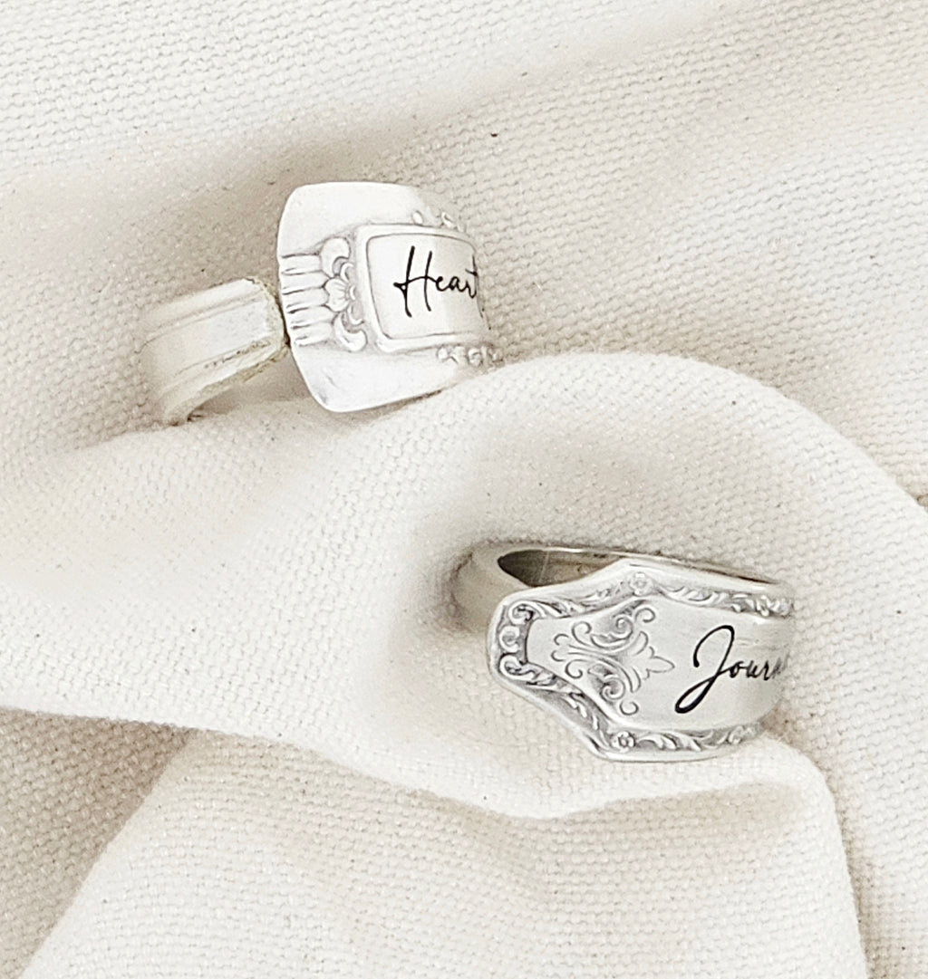 Name Spoon Ring – Personalized Engraved Vintage Silverware Jewelry – Fixed Size – One of a Kind
