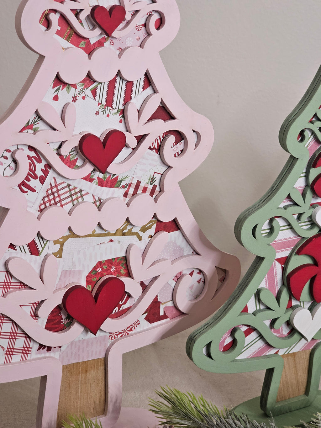 Soft Pink and Green Christmas Trees, Set of 3