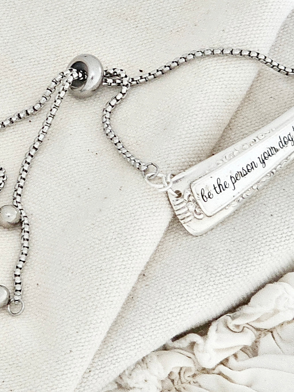 “Be The Person Your Dog Thinks You Are” - Vintage Silver Spoon Bracelet – Adjustable Engraved Flatware Jewelry – 1940s Silverware