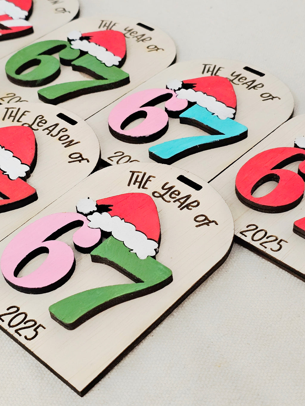 “67” Christmas Ornament | Laser Cut & Hand Painted | Viral Trend Ornament