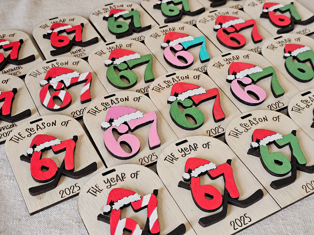 “67” Christmas Ornament | Laser Cut & Hand Painted | Viral Trend Ornament