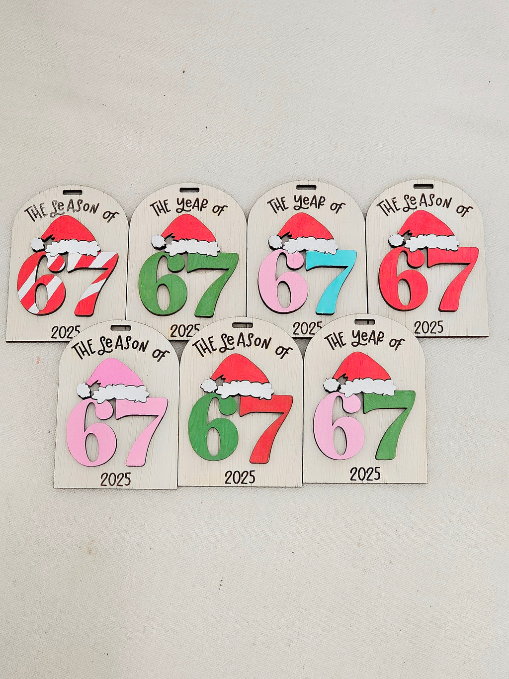 “67” Christmas Ornament | Laser Cut & Hand Painted | Viral Trend Ornament