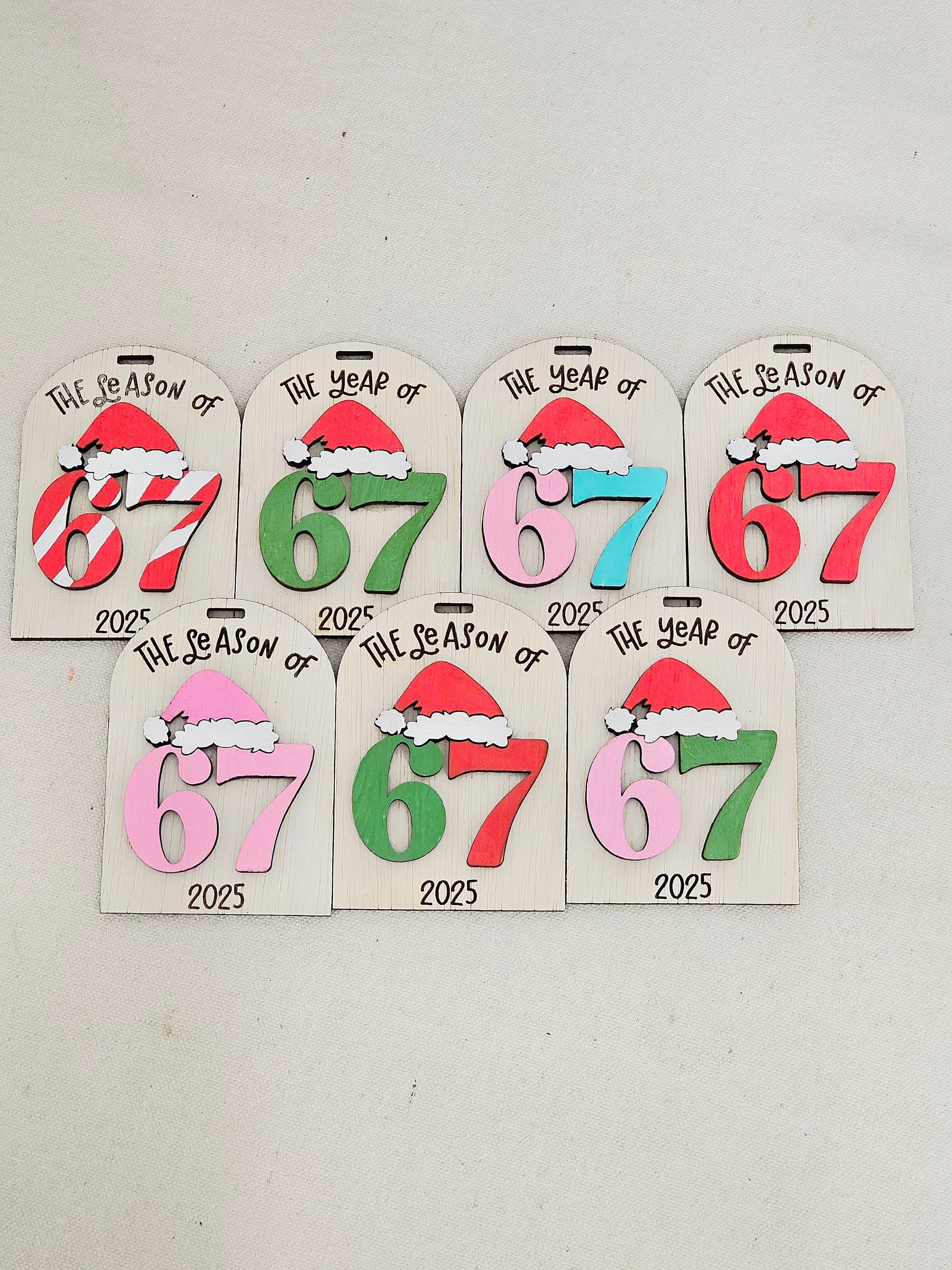 “67” Christmas Ornament | Laser Cut & Hand Painted | Viral Trend Ornament