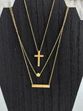 "The Gabriella"-Gold Necklace Stack with Flower, Cross & Engravable Bar – Personalized Layered Jewelry