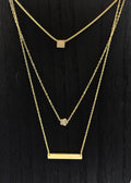 “The Emma” – Gold Necklace Stack – Square, Flower & Bar Pendants – Engravable