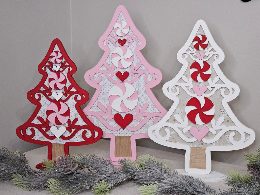 “Pink and Red” Christmas Trees, set of 3